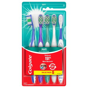 �R���Q�[�g 360 �z�[���}�E�X�N���[�� ��l�p�蓮���u���V �\�t�g 5�{�p�b�N Colgate 360 Whole Mouth Clean Adult Manual Toothbrush, Soft, 5 Pack �y�����񂹏��i�z�y���킹�Ĕ��������z