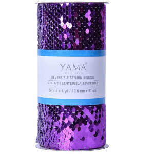 ���}���{�� �p�[�v��/�z���C�g ���o�[�V�u���X�p���R�[�����{�� ��13.7cm��×��91cm Yama Ribbon, 5-3/8inch Reverse Sequin Ribbon Purple/White, 3 feet �y�����񂹏��i�z