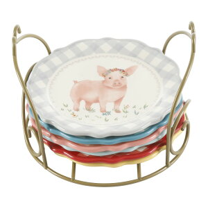 �y�E�H���}�[�g�u�����h�z�p�C�I�j�A�E�[�}�� �v���[�g�Z�b�g 7�_ ���b�N�t�� The Pioneer Woman Novelty 7-Inch Plates with Rack, 7-Piece Set �y�����񂹏��i�z