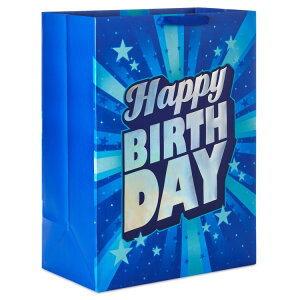 �z�[���}�[�N �W�����{�o�[�X�f�[�M�t�g�o�b�O ���g���u���[���C�� Hallmark Jumbo Birthday Gift Bag (Retro Blue Rays) �y�����񂹏��i�z