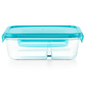 �p�C���b�N�X �~�[���{�b�N�X 4�J�b�v �d�؂�t���K���X�ۑ��e�� Pyrex MealBox 4-cup Divided Glass Food Storage Container with Turquoise Lid �y�����񂹏��i�z