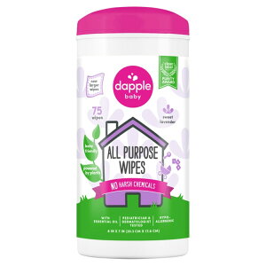 �_�b�v���x�r�[ ���ړI�A���R���N���[�j���O�V�[�g ���x���_�[�̍��� 75�� Dapple Baby All-Purpose Cleaning Wipes with Lavender Scent - 75 Plant-Based Wipes �y�����񂹏��i�z
