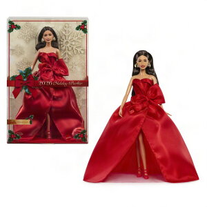 �o�[�r�[ �V�O�l�`���[ 2026 �z���f�[�l�` �u���E���w�A ���b�h�h���X Barbie Signature 2026 Holiday Doll, Brown Hair and Red Gown �y�����񂹏��i�z