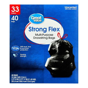 �O���[�g�o�����[ �X�g�����O�t���b�N�X ��125L ���ړI�В����S�~�� 40�� Great Value Strong Flex Multi-Purpose Drawstring Garbage Bags, 33 gal, 40 Bags �y�����񂹏��i�z