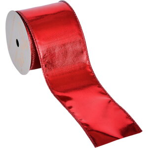 �O�E�F���X�^�W�I ���b�h ���� ���C���[�G�b�W���{�� ��6.4cm��×��2.7m Gwen Studios 2.5inch Red Lame Wire Edge Ribbon, 3 Yards �y�����񂹏��i�z
