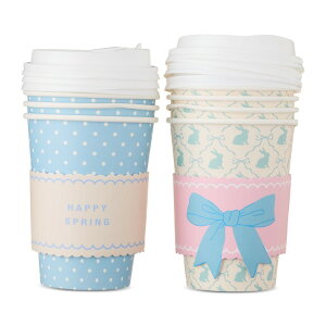 �y�E�H���}�[�g�u�����h�z�E�F�C�g�D�Z���u���[�g ���R�b�v �t�^�t�� ��414ml 8�� Bunnies and Polka Dots Disposable Paper Cups with Lids, Multicolor, 14 oz, Easter by Way �y�����񂹏��i�z