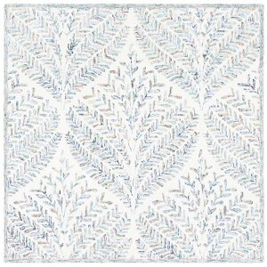 �T�t�@���B�G �J�v�� �v�����V�A�X ���[�t���E�[�� �X�N�G�A���O ��2.44×2.44m �A�C�{���[�E�u���[ SAFAVIEH Capri Proinsias Leaves Wool Area Rug, Ivory/Blue, 8' x 8' Square �y�����񂹏��i�z