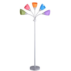 �y�E�H���}�[�g�u�����h�z���C���X�e�C�Y 5���t���A�����v �}���`�J���[ �V���o�[ Mainstays Multi-Color 5 Light Floor Lamp with Silver Finish �y�����񂹏��i�z
