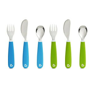 yő2000~OFFN[|z}`L qǂp tH[NEiCtEXv[Zbg XvbVgh[ u[ / O[ v6{ Munchkin Splash Toddler Fork, Knife and Spoon Set, 6 Pack, Blue / Green, M