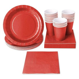 【今だけ半額】使い捨て食器セット 24人分セット 赤 紙コップ 紙皿 ナプキン 飾り付け おしゃれ