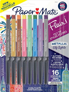 yAJtFAzy[p[Cg tA^bNtFg`bvy LLJ[16F Paper Mate Flair Metallic Felt Tip Pens, City Lights Collection, Glittery Assorted Colors, 16 County񂹏