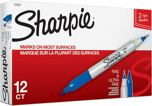 【アメリカフェア】シャーピー ツインチップ油性マーカー 細字と極細字 青 12 本 SHARPIE Twin Tip Permanent Markers Fine and Ultra Fine Blue 12 Count 【お取り寄せ商品】【合わせて買いたい】