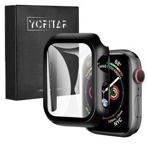 YOFITAR Apple Watch �p �P�[�X series6/SE/5/4 40mm �A�b�v���E�H�b�`�ی�J�o�[ �K���X�t�B���� ��̌^ PC�f�� �S�ʕی� �����^ �����ȒP �ϏՌ� �����ߗ� �w��h�~ ���h�~ �u���b�N