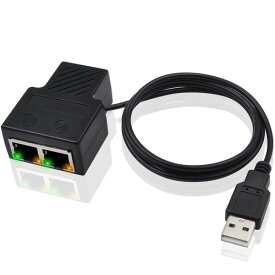 Poyiccot RJ45 LANケーブル延長コネクタ、LAN 延長 RJ45 中継コネクタ、(USB電源ケーブル付き)Lan 分岐 同時接続アダプタ、100Mbps RJ45 分岐 LAN イーサネットコネクタアダプタ(2デバイス同時使用対応)