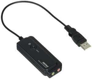 BUFFALO USB�I�[�f�B�I�ϊ��P�[�u��(USB A to 3.5mm�X�e���I�~�j�v���O) Mac PS3�ŃX�e���I�~�j�v���O�ڑ��̃w�b�h�Z�b�g���g���� �u���b�N BSHSAU01BK