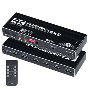 ELEVIEW HDMI �}�g���b�N�X �Z���N�^�[ 4����2�o�� 4K 60Hz�Ή� ���������@�\�t�� ���f�W�^��/3.5mm�I�[�f�B�I�o�� PS5/PS4/Nintendo Switch�Ή� �����R���t�� (EHD-076Y)