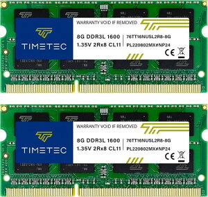 Timetec 16GB KIT(8GBx2��) DDR3L / DDR3 �m�[�gPC�p ������1600MHz PC3L-12800 / PC3-12800 1.35V/1.5V���Ή� CL11 2Rx8 Non-ECC 204 Pin SODIMM