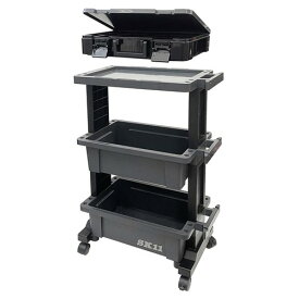 SK11(エスケー11) ツールワゴン&パーツストッカーセット 上段テーブル型 3段 耐荷重30kg 小型 外寸W490×D295×H755mm キャスター付き 日本製 STW-T490PS
