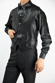 ベスト スパンコール 蝶ネクタイ2点セット 忘年会 新年会 ステージ ダンス カラオケ ミュージシャン DJ 舞台衣装 還暦 敬老の日 イベント フェスティバル パフォーマー ゴージャス パーティー ハロウィン クリスマス コスプレ 敬老会 メンズ レディース S〜3L 27vt05mc