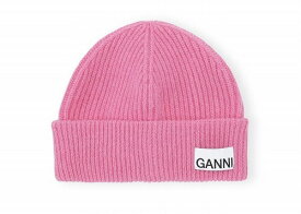 GANNI ガニー PINK FITTED WOOL RIB KNIT BEANIE ピンク フィット ウール リブ ニット ビーニー