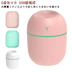 加湿器 2点セット 7色LEDライト付き 卓上加湿器 2種類加湿モード 卓上 充電式 加湿器 保湿 ミニ加湿器 車載用 シンプル 小型 静音 静音 USB給電式 水漏れ防止 寝室 家庭 子供部屋 お手入れ簡単 持ち運び便利 オフィス コンパクト