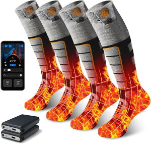 【3足/2足/1足入り】電熱ソックス 新開発APP自動接続 つま先発熱対応 45-75℃温度調節 2個8000mAhバッテリー 2つの制御方法 5段階タイミング 高弾性 洗濯可能 男女兼用 日本語説明書付き