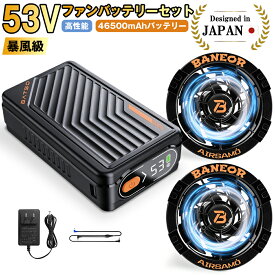 [即日出荷] ＼期間限定 ポイント10倍／【2026最新モデル&46500mAhバッテリー付き】大人気！作業服用 53Vファンバッテリーセット 最大14時間連続稼働 7段階風量調節 2種類モード搭載 空調ファンセット PSE認証済 日本語説明書付き