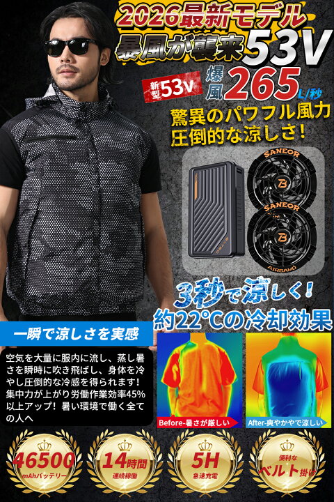 楽天市場】ファン付き作業服 【53V業界突破 46500mAh ベスト 2つ駆動 