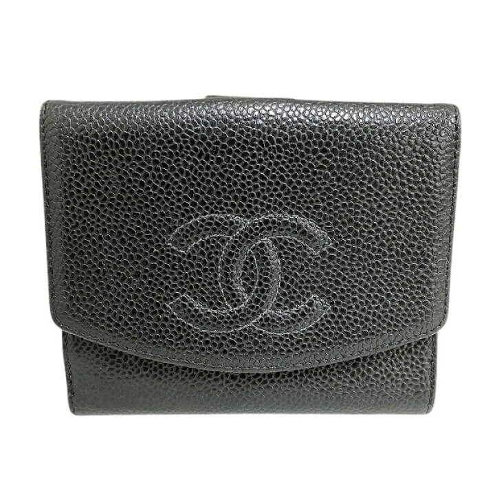 楽天市場】シャネル CHANEL ブラック キャビアスキン Wホック 2つ折り  