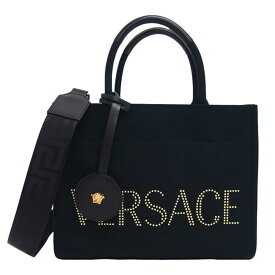 VERSACE ヴェルサーチェ/スタッズロゴ/キャンバス2WAYバッグ/ブラック/1A10397/ブランドバック/ABランク/04【中古】