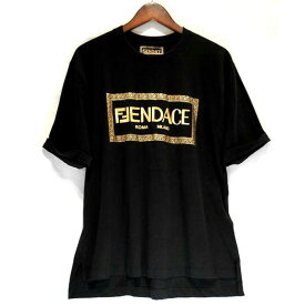 FENDACE フェンダーチェ/FENDI×VERSACEコラボロゴTシャツブラックゴールド/ABランク/92【中古】