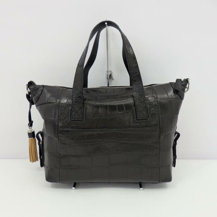 極美品 レザージュエルズ 3way ハンドバッグ シボ革 クロコダイル グレー