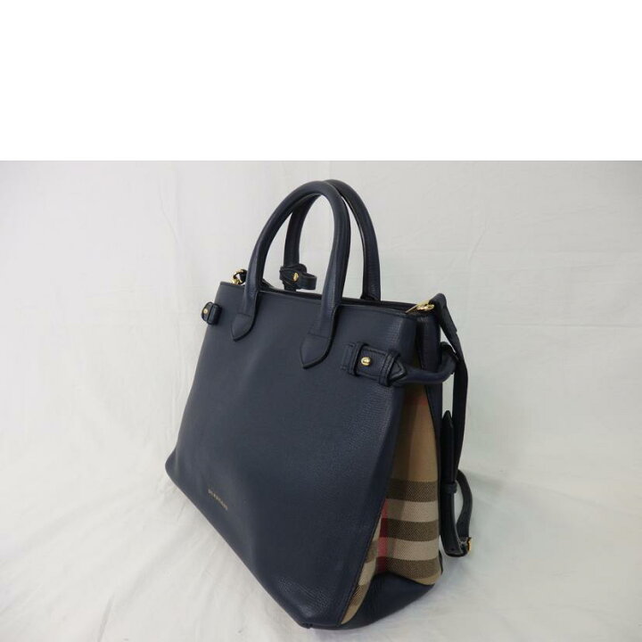 楽天市場】BURBERRY バーバリー/レザー2wayハンドバッグ/紺/サイド 