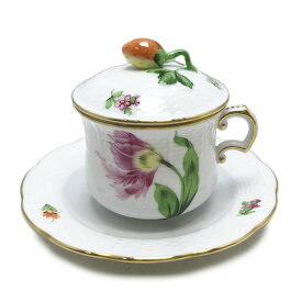 HEREND ヘレンド/バコニーの春 キティピンク クリームカップ&ソーサー 蓋つき/ABランク/51【中古】