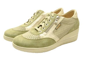 moMbils モビルス PATRIZIA ライトカーキ 履き心地の良いヒールアップシューズ ジッパー付きウオーキングシューズ