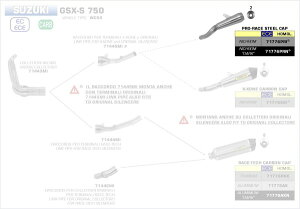ARROW / �A���[ SUZUKI GSX-S 750 E�}�[�N�� PRO RACE �j�N���� �T�C�����T�[ + �����N�p�C�v �I���W | 71776PRI