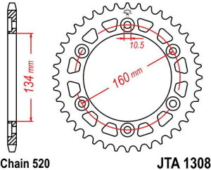 JT XvPbgS A XvPbg 45 Teeth Aluminium Ultra-Light Pitch 520 Type 1308 | JTA1308.45