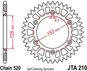 JT �X�v���P�b�gS ���A �X�v���P�b�g 49 Teeth Aluminum Ultra-Light Self-Cleaning 520 Pitch Type 210 | JTA210.49