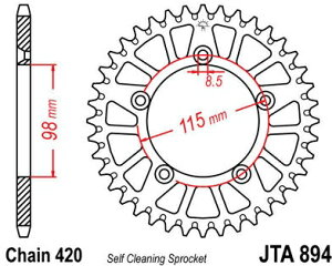 JT �X�v���P�b�gS ���A �X�v���P�b�g 48 Teeth Aluminum Ultra-Light Self-Cleaning 420 Pitch Type 894 | JTA894.48