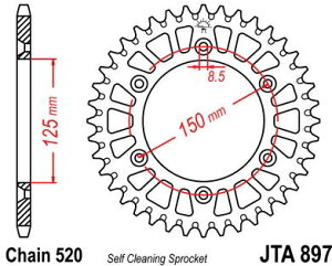 JT �X�v���P�b�gS ���A �X�v���P�b�g 42 Teeth Aluminum Ultra-Light Self-Cleaning 520 Pitch Type 897 | JTA897.42