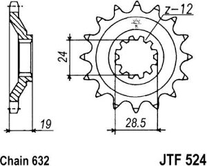 JT �X�v���P�b�gS Front �X�v���P�b�g 15 Teeth Steel �X�^���_�[�h 632 Pitch Type 524 | JTF524.15