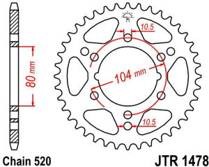 JT �X�v���P�b�gS ���A �X�v���P�b�g 40 Teeth Steel �X�^���_�[�h 520 Pitch Type 1478 | JTR1478.40