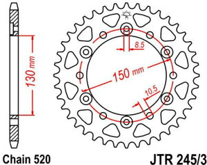 JT �X�v���P�b�gS ���A �X�v���P�b�g 47 Teeth Steel �X�^���_�[�h 520 Pitch Type 245/3 | JTR245/3.47