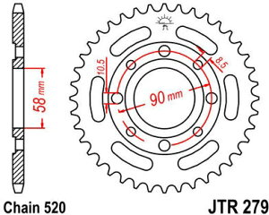 JT �X�v���P�b�gS ���A �X�v���P�b�g 33 Teeth Steel �X�^���_�[�h 520 Pitch Type 279 | JTR279.33