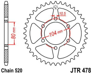 JT �X�v���P�b�gS ���A �X�v���P�b�g 38 Teeth Steel �X�^���_�[�h 520 Pitch Type 478 | JTR478.38