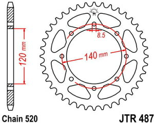 JT �X�v���P�b�gS ���A �X�v���P�b�g 46 Teeth Steel �X�^���_�[�h 520 Pitch Type 487 | JTR487.46