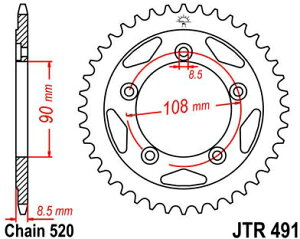 JT �X�v���P�b�gS ���A �X�v���P�b�g 40 Teeth Steel �X�^���_�[�h 520 Pitch Type 491 | JTR491.40