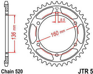 JT �X�v���P�b�gS ���A �X�v���P�b�g 49 Teeth Steel �X�^���_�[�h 520 Pitch Type 5 | JTR5.49