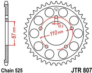 JT �X�v���P�b�gS ���A �X�v���P�b�g 44 Teeth Steel �X�^���_�[�h 525 Pitch Type 807 | JTR807.44