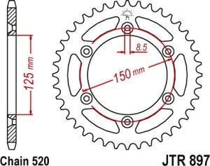 JT �X�v���P�b�gS ���A �X�v���P�b�g 49 Teeth Steel �X�^���_�[�h 520 Pitch Type 897 | JTR897.49SC